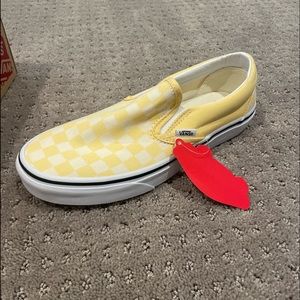 yellow and white checkered slip ons